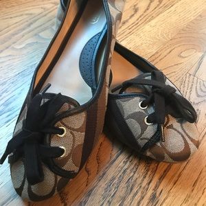 COACH Logo Ballet Flats w/ Striped Accents